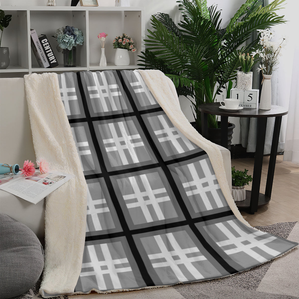 Grey Geometric Sherpa Fleece Blanket - Mirphys