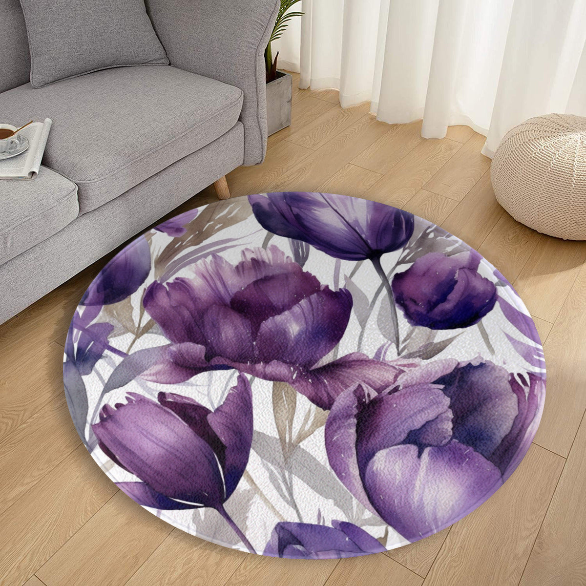 Purple Tulip Round Floor Mat - Mirphys