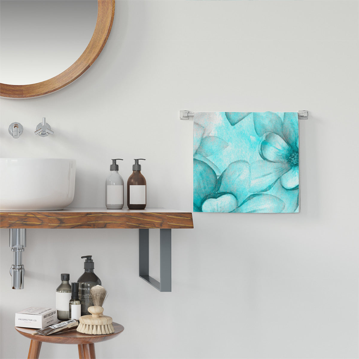 Teal Flowers Microfiber Hand Towel