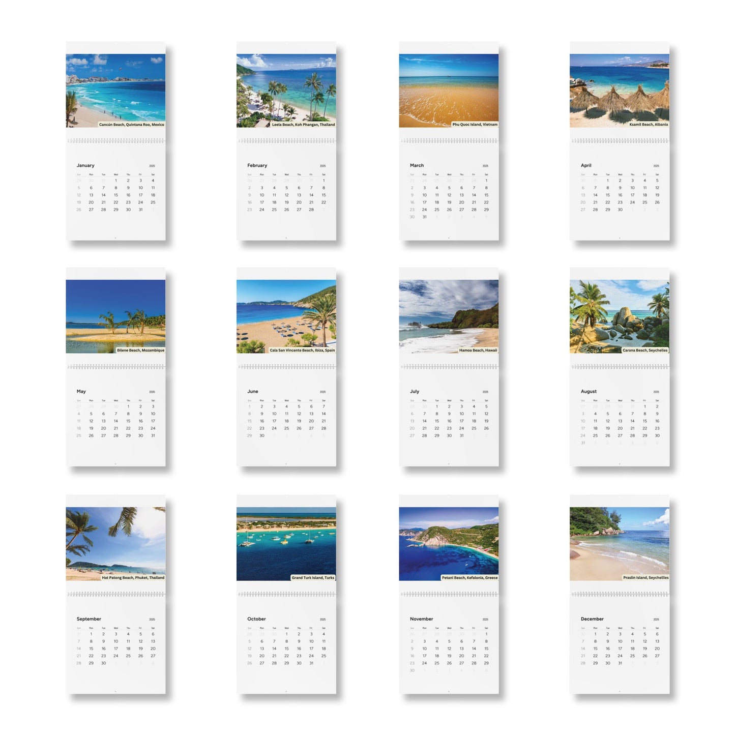 2025 Wall Calendar - Beautiful Beaches