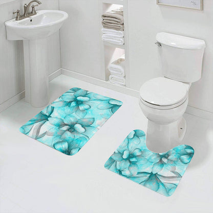 Teal Flowers Bathroom Mat Set