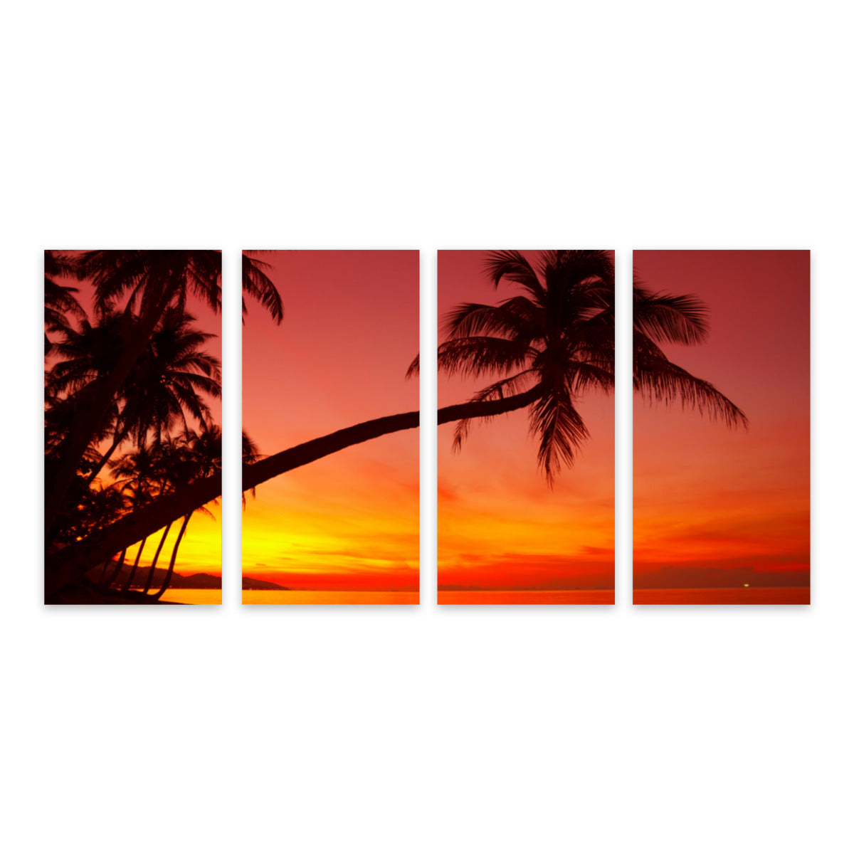 Sunset Splendor - Tropical Palm Tree Art Quadriptych