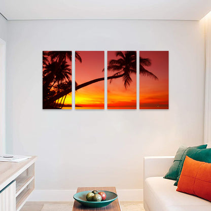 Sunset Splendor - Tropical Palm Tree Art Quadriptych