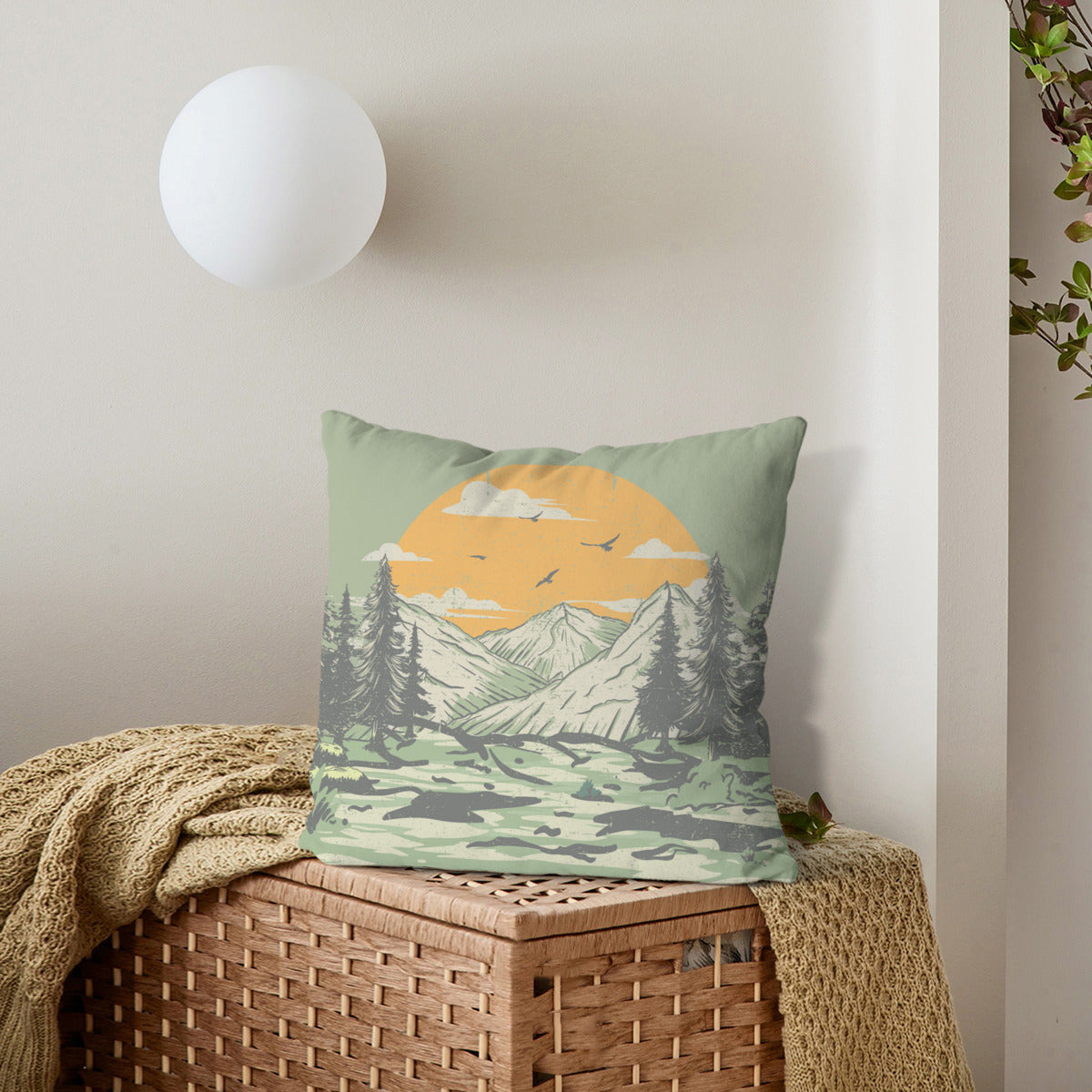 Retro Mountain Throw Cushion