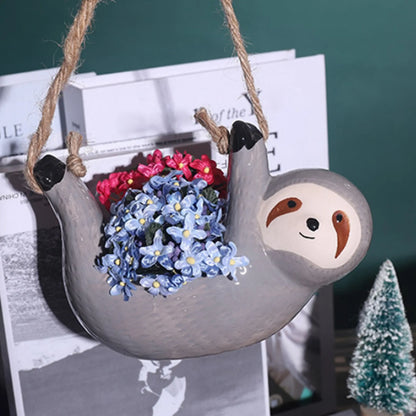 Grey Cute Sloth Hanging Plant Pot